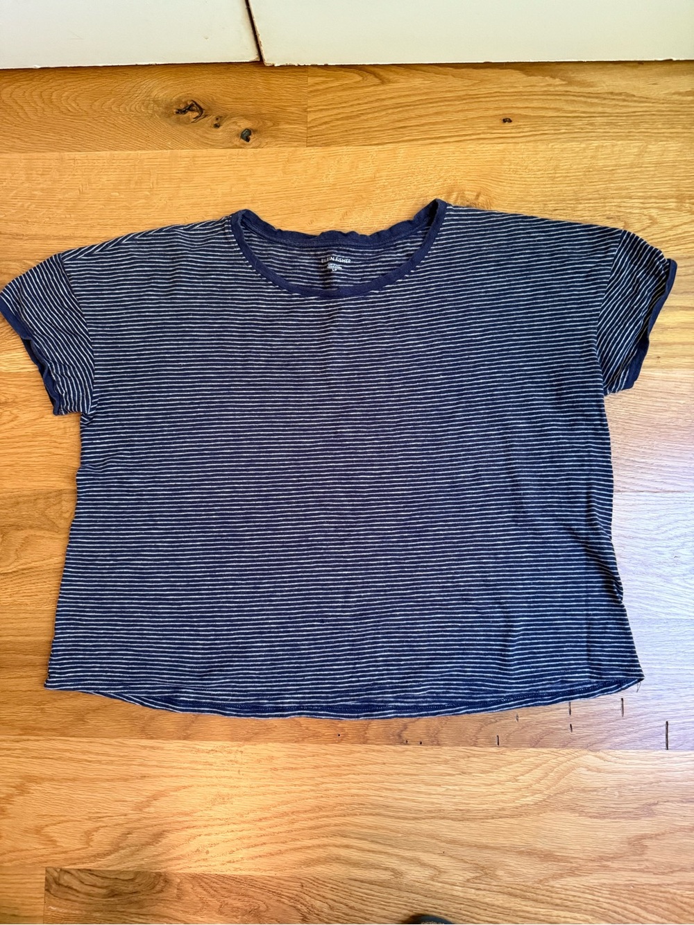 Eileen Fisher Striped Navy & White Crewneck Women's Tee
